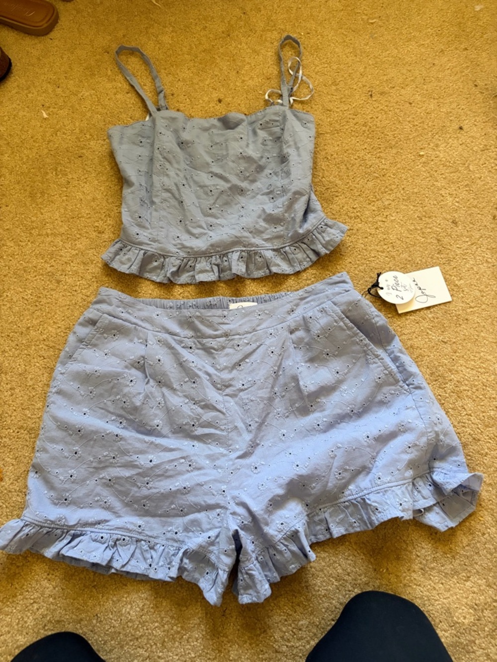 Light Blue Eyelet Ruffle Tank + Shorts Set